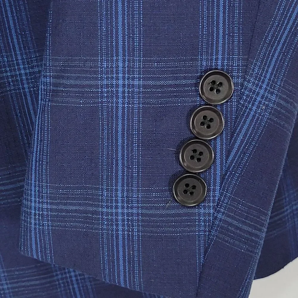 Psycho‎ Bunny Men's Sport Coat Blazer Two Button Navy Blue Plaid Wool Size 36S